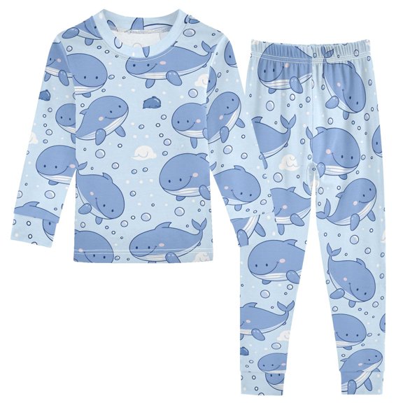 Dailycode Cotton Pajama Set Snug Fit Long Sleeve Top and Pants for 18M-8Y Cute Whale and Bubbles