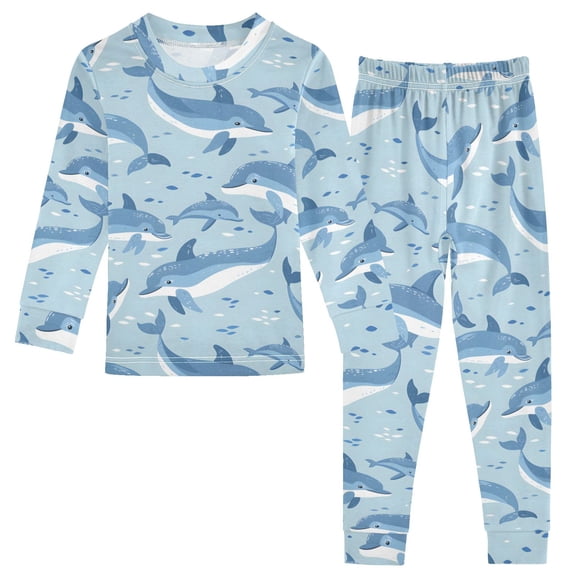 Dailycode Cotton Pajama Set Snug Fit Long Sleeve Top and Pants for 18M-8Y Dolphins in Sea