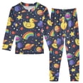 thumbnail image 1 of Dailycode Cotton Pajama Set Snug Fit Long Sleeve Top and Pants for 18M-8Y Duck in Space, 1 of 7