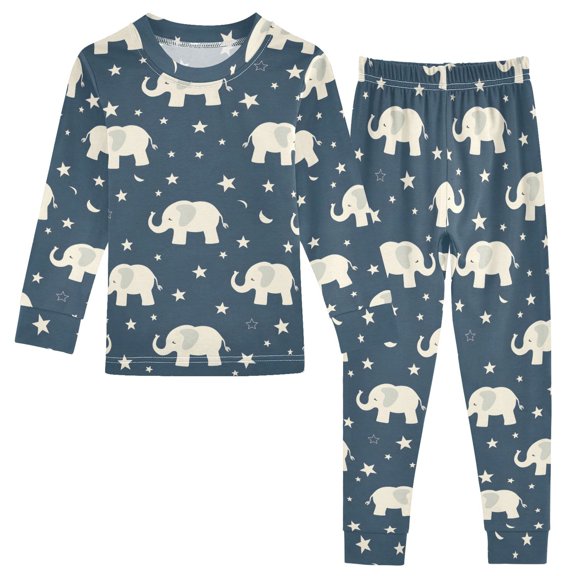 Dailycode Cotton Pajama Set Snug Fit Long Sleeve Top and Pants for 18M-8Y Elephant and Stars