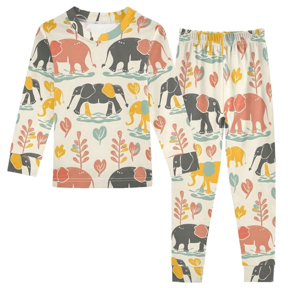 Dailycode Cotton Pajama Set Snug Fit Long Sleeve Top and Pants for 18M-8Y Elephants Family Playing