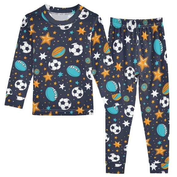 Dailycode Cotton Pajama Set Snug Fit Long Sleeve Top and Pants for 18M-8Y Footballs Star Rugby