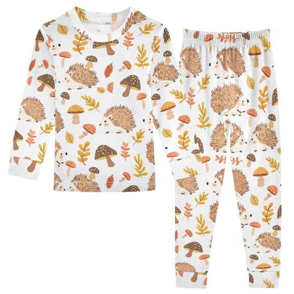 Dailycode Cotton Pajama Set Snug Fit Long Sleeve Top and Pants for 18M-8Y Hedgehog Leaf Mushroom
