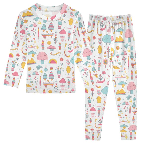 Dailycode Cotton Pajama Set Snug Fit Long Sleeve Top and Pants for 18M-8Y Ice Cream Tree Cloud