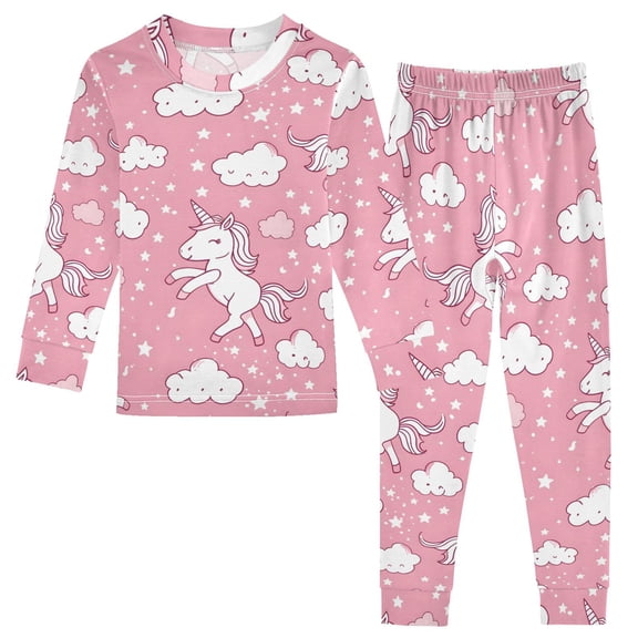 Dailycode Cotton Pajama Set Snug Fit Long Sleeve Top and Pants for 18M-8Y Lively Unicorn Star Cloud
