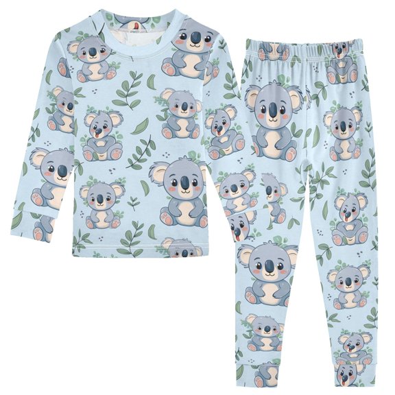 Dailycode Cotton Pajama Set Snug Fit Long Sleeve Top and Pants for 18M-8Y Lovely Koalas with Leaf