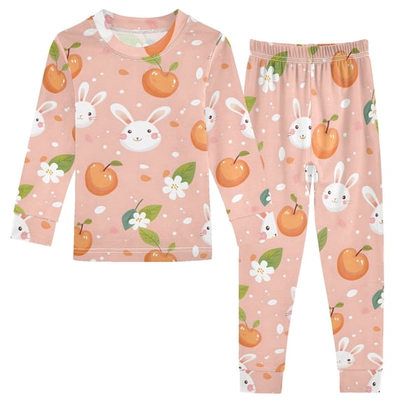 Dailycode Cotton Pajama Set Snug Fit Long Sleeve Top and Pants for 18M-8Y Peach Leaf Rabbit