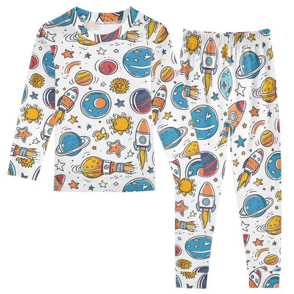 Dailycode Cotton Pajama Set Snug Fit Long Sleeve Top and Pants for 18M-8Y Rocket Planet Star Sun