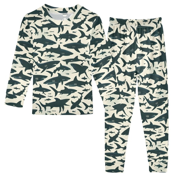 Dailycode Cotton Pajama Set Snug Fit Long Sleeve Top and Pants for 18M-8Y Shark Silhouette