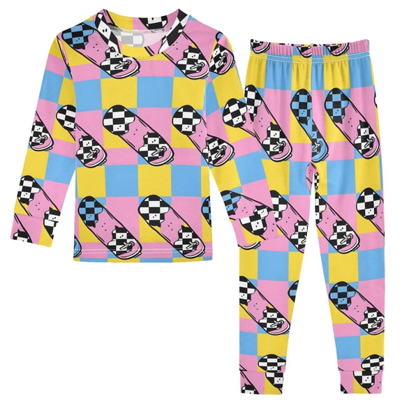 Dailycode Cotton Pajama Set Snug Fit Long Sleeve Top and Pants for 18M-8Y Skate