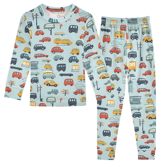 Dailycode Cotton Pajama Set Snug Fit Long Sleeve Top and Pants for 18M-8Y Skyscraper Car Tree