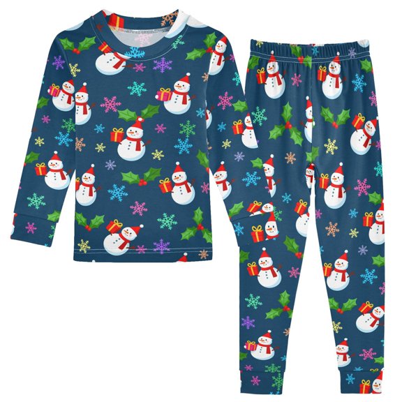 Dailycode Cotton Pajama Set Snug Fit Long Sleeve Top and Pants for 18M-8Y Snowman Snowflakes Gift