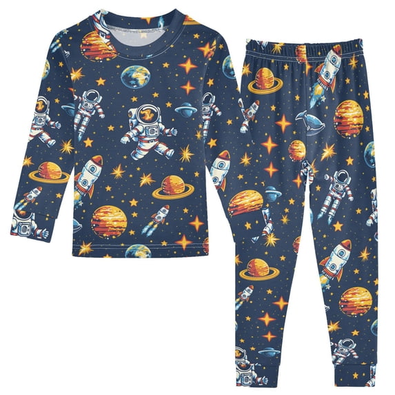 Dailycode Cotton Pajama Set Snug Fit Long Sleeve Top and Pants for 18M-8Y Space Stars Rocket Whale