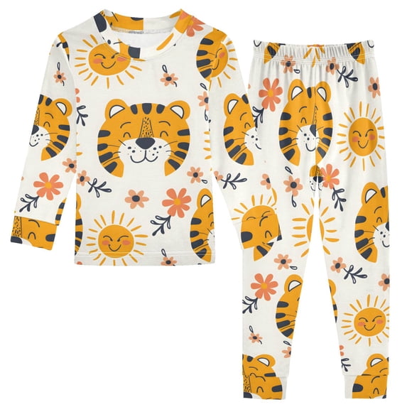 Dailycode Cotton Pajama Set Snug Fit Long Sleeve Top and Pants for 18M-8Y Tiger Face and Sun