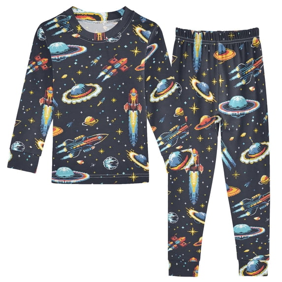Dailycode Cotton Pajama Set Snug Fit Long Sleeve Top and Pants for 18M-8Y Ufo Spaceships Star