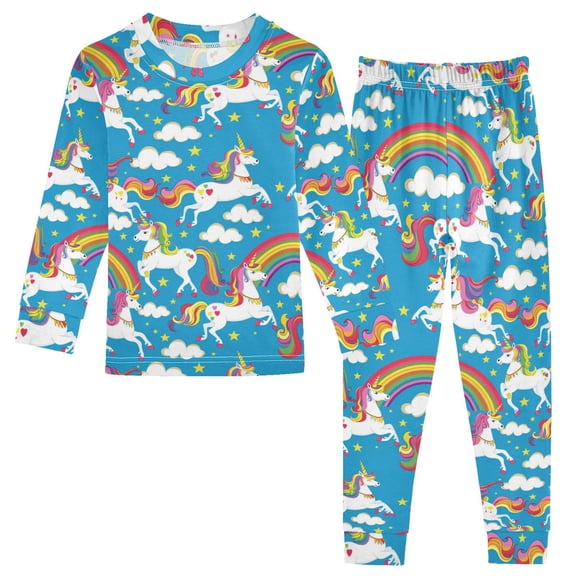 Dailycode Cotton Pajama Set Snug Fit Long Sleeve Top and Pants for 18M-8Y Unicorn Rainbow Cloud Star