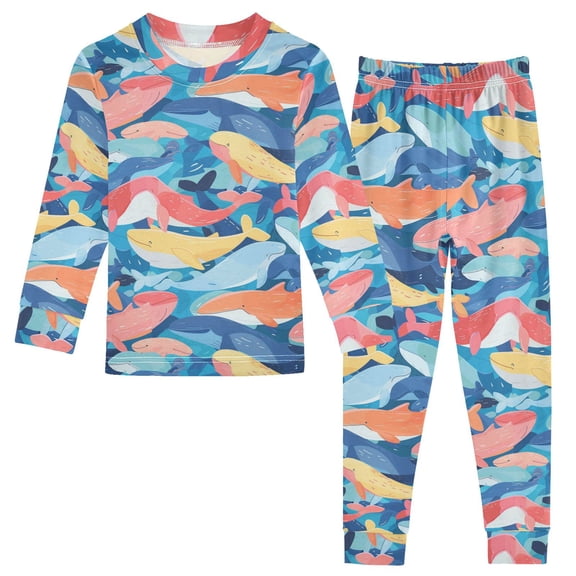 Dailycode Cotton Pajama Set Snug Fit Long Sleeve Top and Pants for 18M-8Y Various Colors Whales