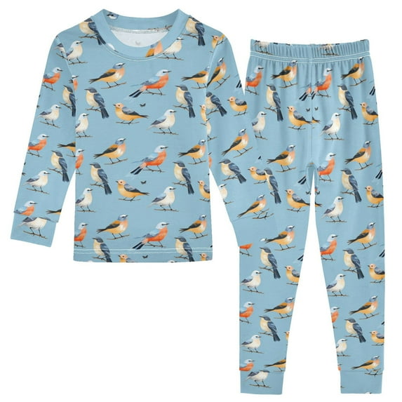 Dailycode Cotton Pajama Set Snug Fit Long Sleeve Top and Pants for 18M-8Y Various Poses Birds