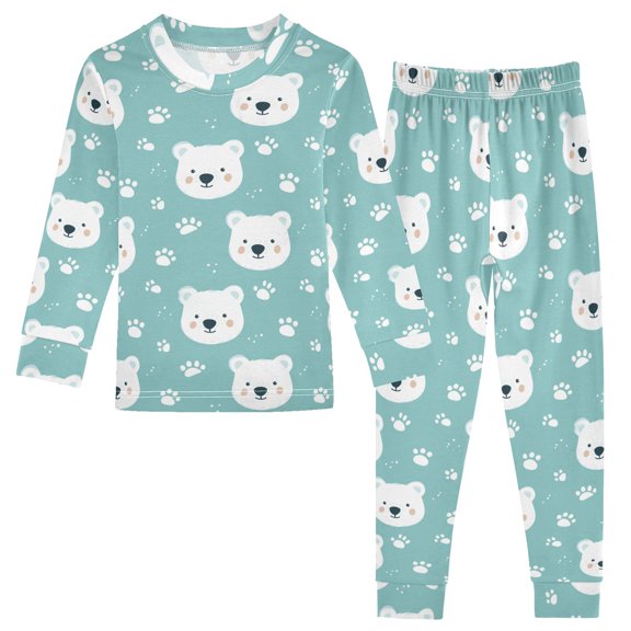 Dailycode Cotton Pajama Set Snug Fit Long Sleeve Top and Pants for 18M-8Y White Bear Face and Paw