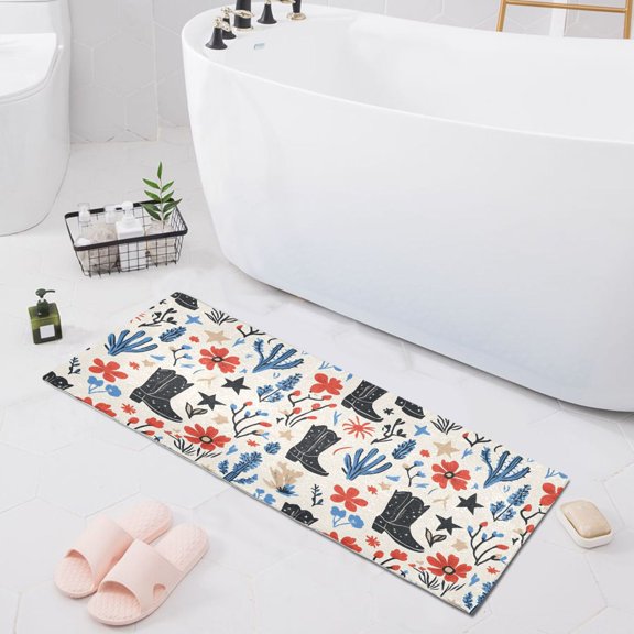 Dailycode Cowboy Boots Cactus Flower Bathroom Rugs Non Slip Absorbent Soft Plush Quick Dry Bath Mat, 39"x20"