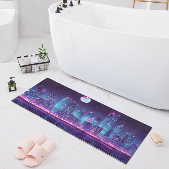 Dailycode Cyberpunk City at Night Bathroom Rugs Non Slip Absorbent Soft Plush Quick Dry Bath Mat, 39"x20"
