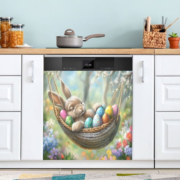 Dailycode Dishwasher Magnet Cover Magnetic Fridge Door Cover Home Kitchen Decor, Bunny Sleep in Hammocks, 23"x 26"