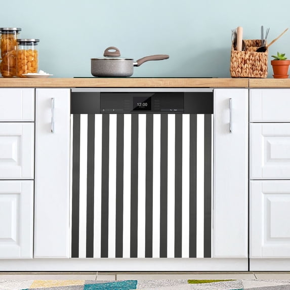 Dailycode Dishwasher Magnet Cover Magnetic Fridge Door Cover Home Kitchen Decor, Carbon Black and White Stripes, 23"x 26"