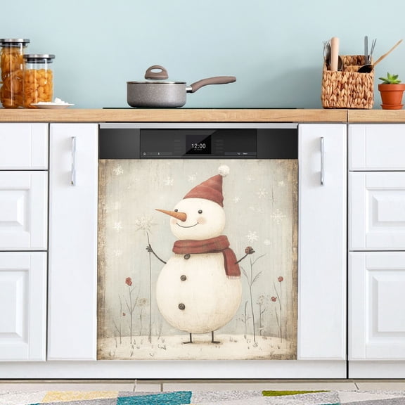 Dailycode Dishwasher Magnet Cover Magnetic Fridge Door Cover Home Kitchen Decor, Cute Christmas Snowman, 23"x 26"