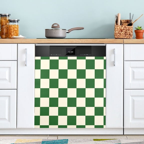 Dailycode Dishwasher Magnet Cover Magnetic Fridge Door Cover Home Kitchen Decor, Green and White Checkerboard, 23"x 26"