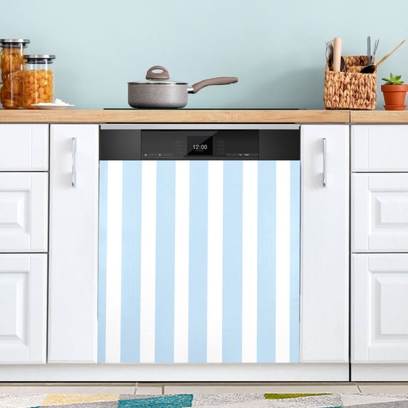 Dailycode Dishwasher Magnet Cover Magnetic Fridge Door Cover Home Kitchen Decor, Light Blue and White Stripes, 23"x 26"