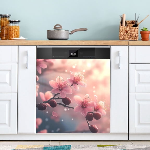 Dailycode Dishwasher Magnet Cover Magnetic Fridge Door Cover Home Kitchen Decor, Pink Peach Blossoms, 23"x 26"