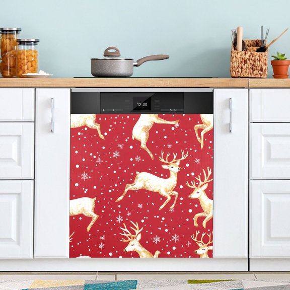 Dailycode Dishwasher Magnet Cover Magnetic Fridge Door Cover Home Kitchen Decor, Reindeer and Snow, 23"x 26"