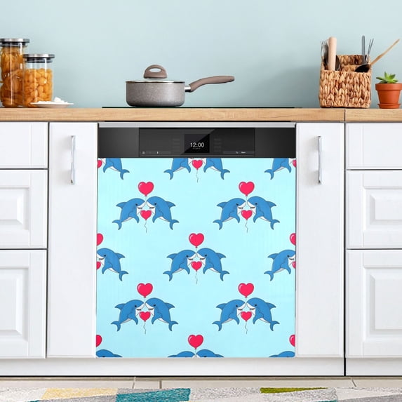 Dailycode Dishwasher Magnet Cover Magnetic Fridge Door Cover Home Kitchen Decor, Shark with Love Balloon, 23"x 26"