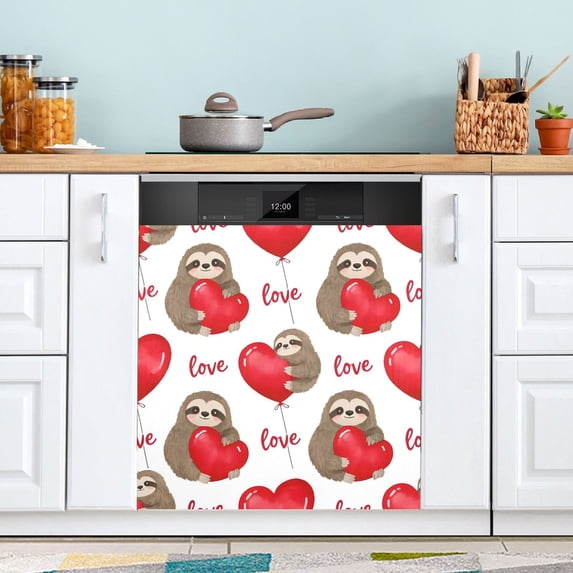 Dailycode Dishwasher Magnet Cover Magnetic Fridge Door Cover Home Kitchen Decor, Sloth with Love Balloon, 23"x 26"