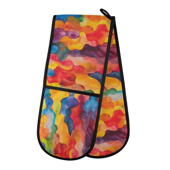 Dailycode Double Sided Oven Mitt with Loop Heat Resistant Kitchen Long Potholders 7" x 35" Abstract Colorful Art Crowd