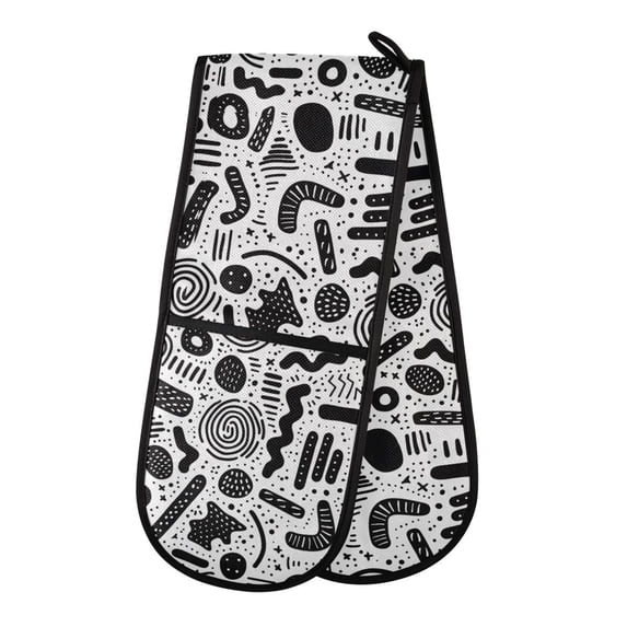 Dailycode Double Sided Oven Mitt with Loop Heat Resistant Kitchen Long Potholders 7" x 35" Abstract Shapes and Doodles