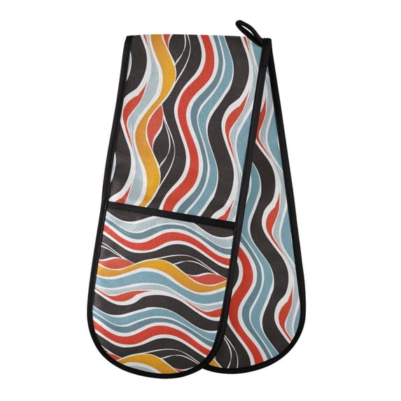 Dailycode Double Sided Oven Mitt with Loop Heat Resistant Kitchen Long Potholders 7" x 35" Abstract Wave