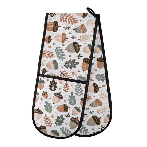 Dailycode Double Sided Oven Mitt with Loop Heat Resistant Kitchen Long Potholders 7" x 35" Acorn and Leaves