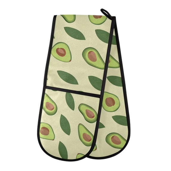 Dailycode Double Sided Oven Mitt with Loop Heat Resistant Kitchen Long Potholders 7" x 35" Avocado Fruit and Leaf