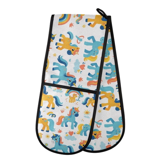 Dailycode Double Sided Oven Mitt with Loop Heat Resistant Kitchen Long Potholders 7" x 35" Baby Unicorns and Brid