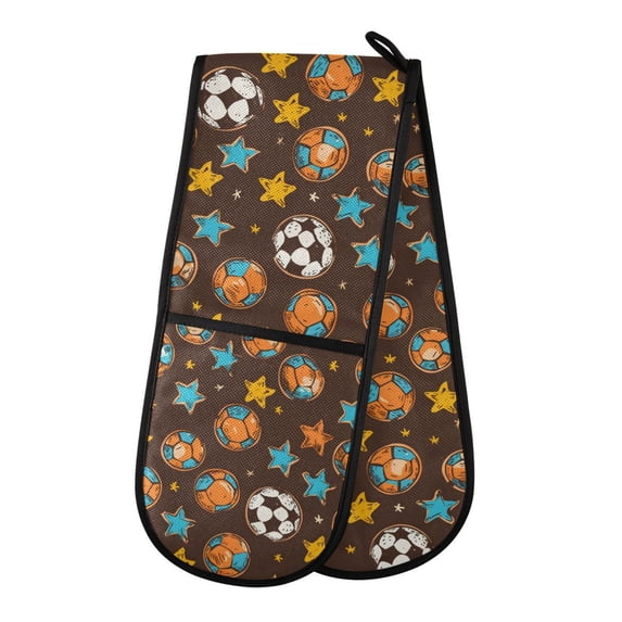 Dailycode Double Sided Oven Mitt with Loop Heat Resistant Kitchen Long Potholders 7" x 35" Ball and Star