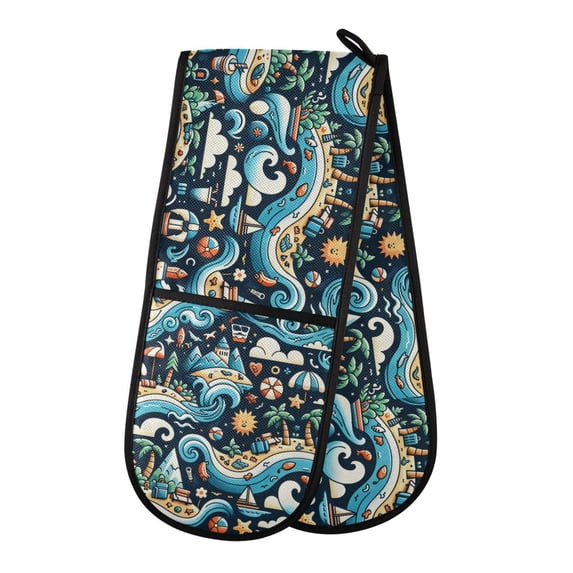 Dailycode Double Sided Oven Mitt with Loop Heat Resistant Kitchen Long Potholders 7" x 35" Beach Ocean Sun Cloud