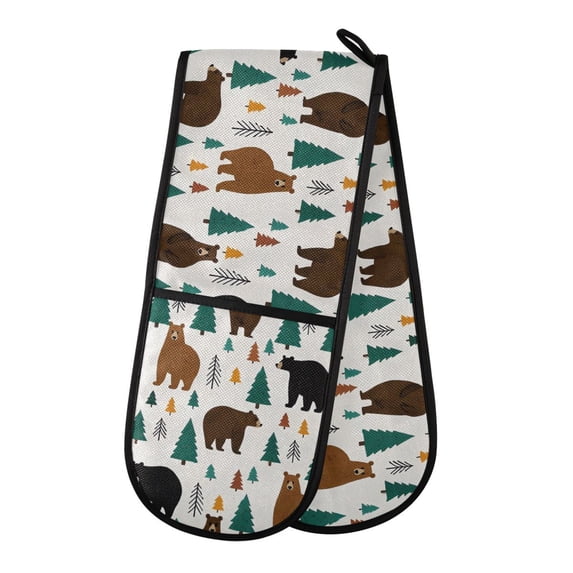 Dailycode Double Sided Oven Mitt with Loop Heat Resistant Kitchen Long Potholders 7" x 35" Bear Forest