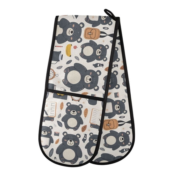 Dailycode Double Sided Oven Mitt with Loop Heat Resistant Kitchen Long Potholders 7" x 35" Bears Bag Notebook Clock Leaf