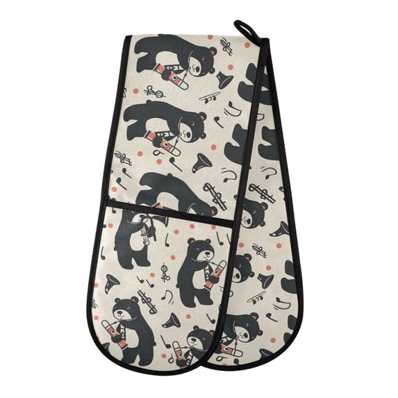 Dailycode Double Sided Oven Mitt with Loop Heat Resistant Kitchen Long Potholders 7" x 35" Bears and Tube Music