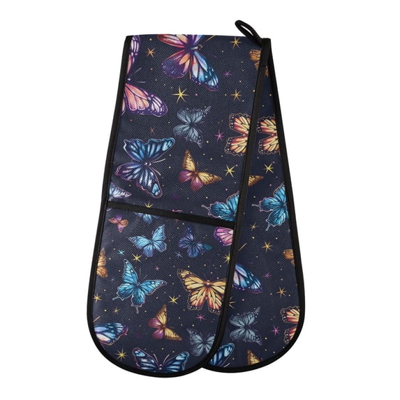 Dailycode Double Sided Oven Mitt with Loop Heat Resistant Kitchen Long Potholders 7" x 35" Beautiful Butterflies and Star
