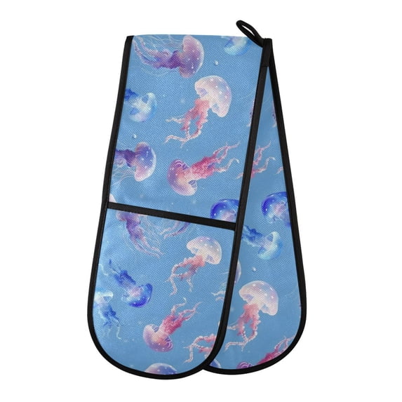 Dailycode Double Sided Oven Mitt with Loop Heat Resistant Kitchen Long Potholders 7" x 35" Beautiful Cute Jellyfish