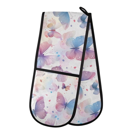 Dailycode Double Sided Oven Mitt with Loop Heat Resistant Kitchen Long Potholders 7" x 35" Beautiful Dreamy Butterflies