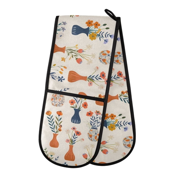 Dailycode Double Sided Oven Mitt with Loop Heat Resistant Kitchen Long Potholders 7" x 35" Beautiful Flower Bouquets