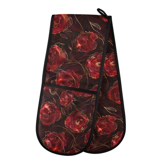 Dailycode Double Sided Oven Mitt with Loop Heat Resistant Kitchen Long Potholders 7" x 35" Beautiful Rose